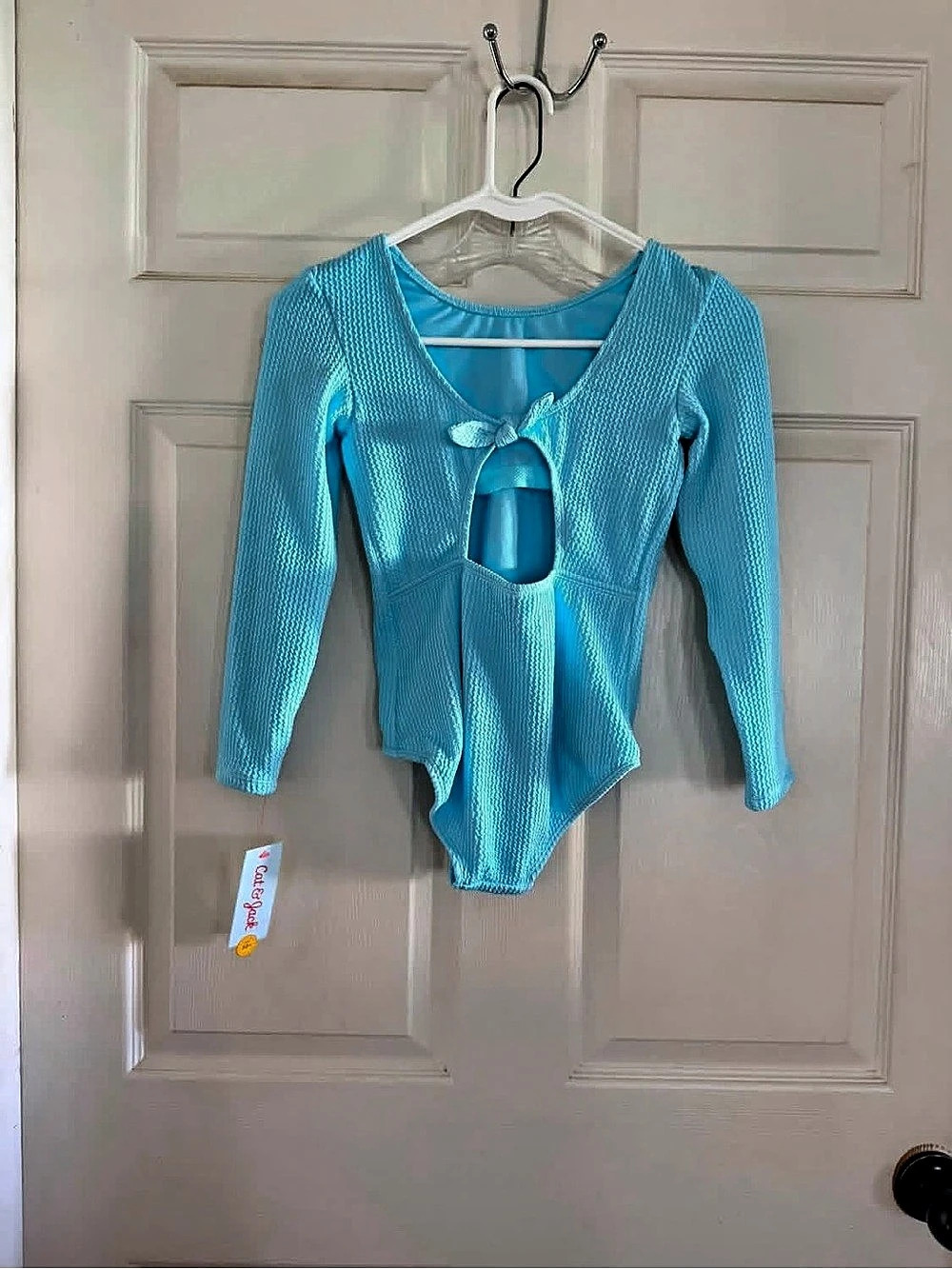 Cat & Jack Crinkle Rib Long-Sleeve One-Piece Swimsuit Blue One-Piece Swimsuit
